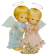 cute angels with baby rabbits